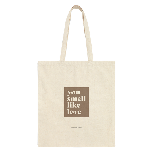 you smell like love neutral beige eco-friendly canvas tote bag 