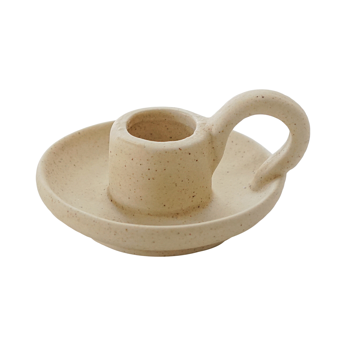 dotted beige taper ceramic candle holder