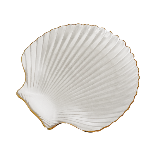 clear shell tray with a gold rim