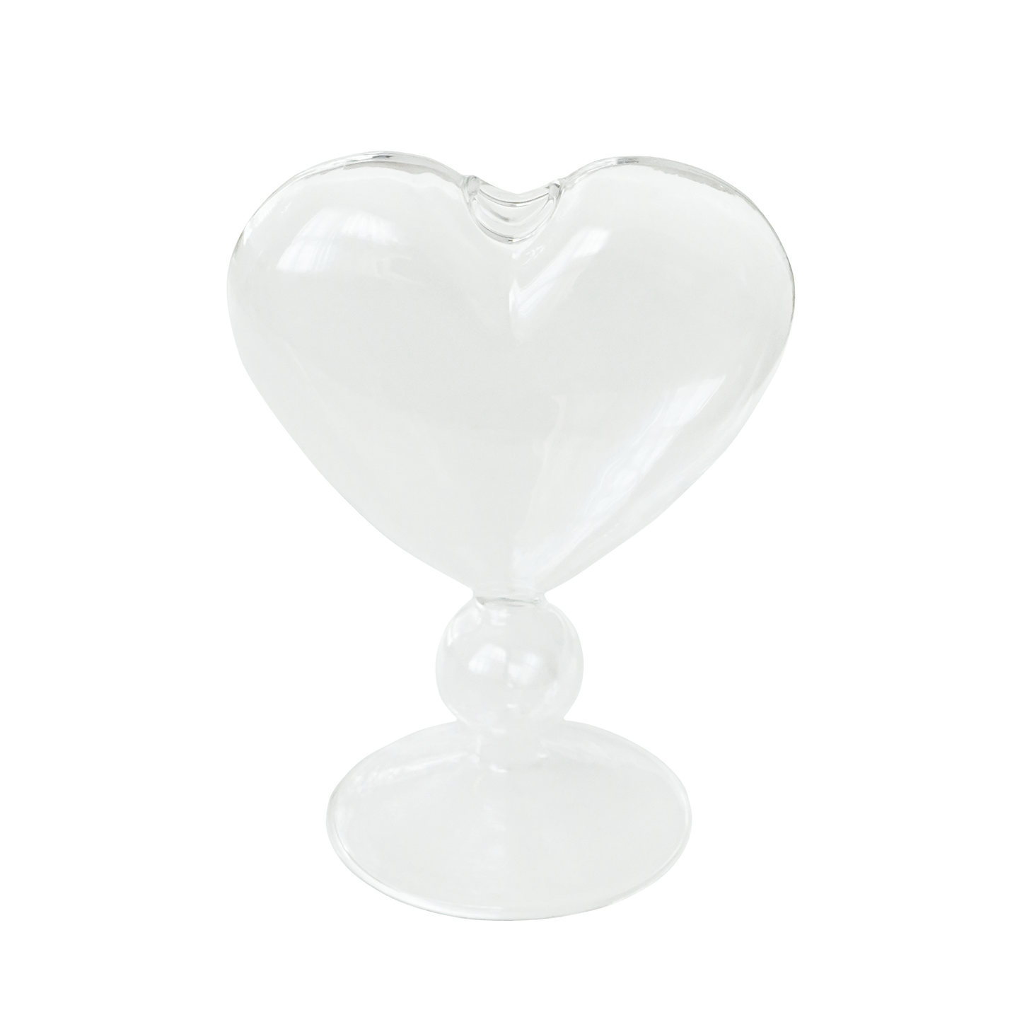 a clear heart shape glass bud vase
