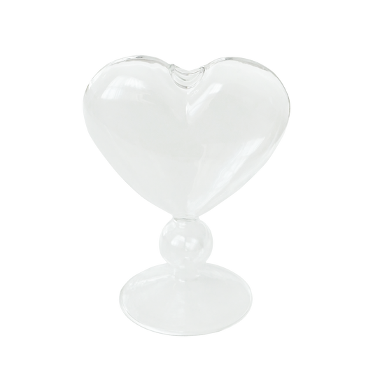 a clear heart shape glass bud vase