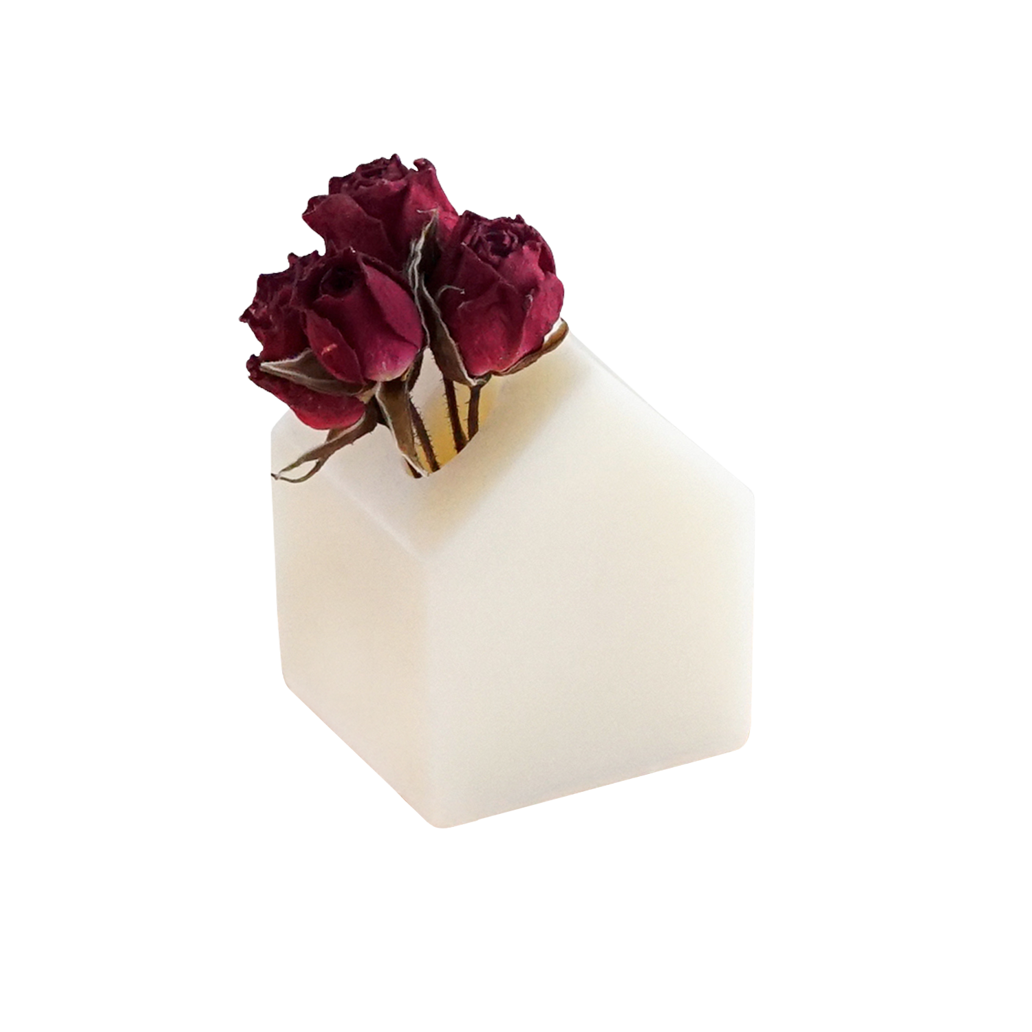 mini house white scented wax with burgundy dried roses