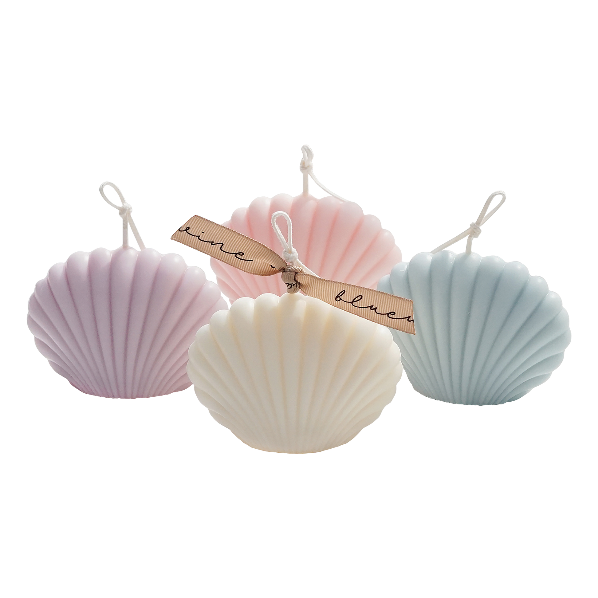 white, pink, lavender, and aqua blue seashell shape soy pillar candles